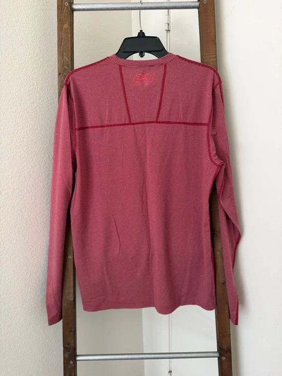 Under Armour Men's Red Striped V-Neck Long Sleeve Shirt - Picture 3 of 3